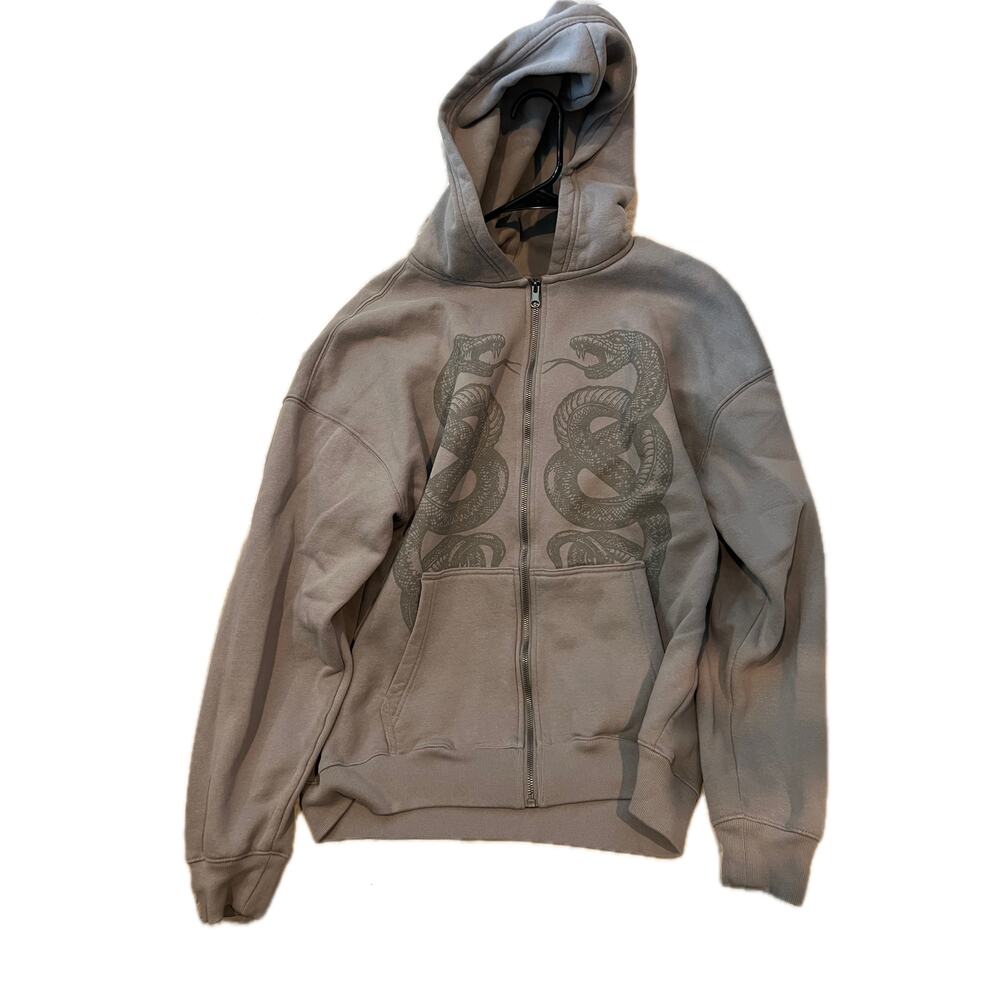 Hollister Full Zip Boxy Fit Gray Hoodie Mens LT